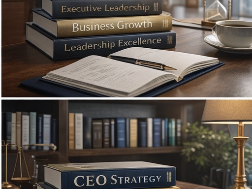 Management books on desk without people